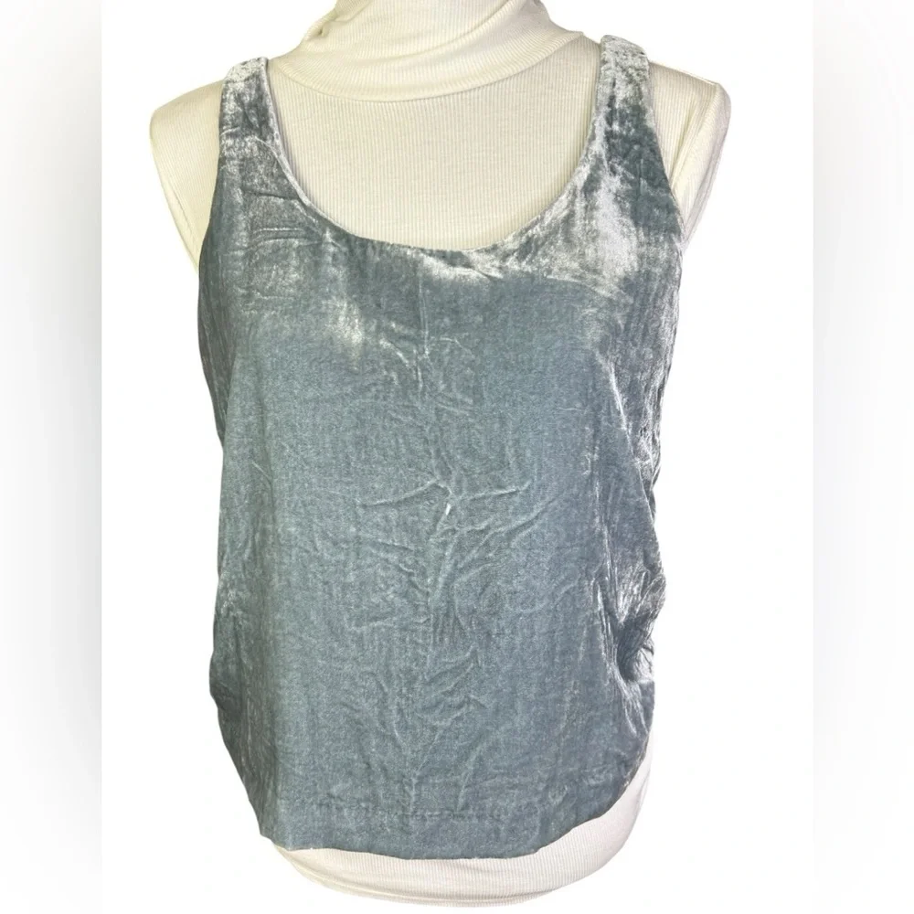 NEW J Crew Blue Gray Velvet Scoop Neck Sleeveless Dressy Tank Top Womens 2
